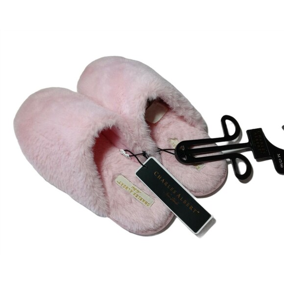 Charles Albert Plush Pink Slippers Size Medium - Picture 2 of 3